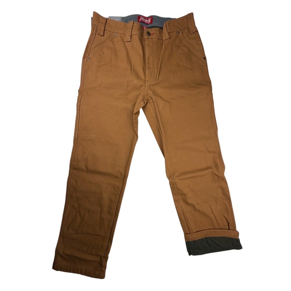 Coleman Fleece Lined Pants Mens 34x32 Brown Stretch Canvas Utility Workwear NEW